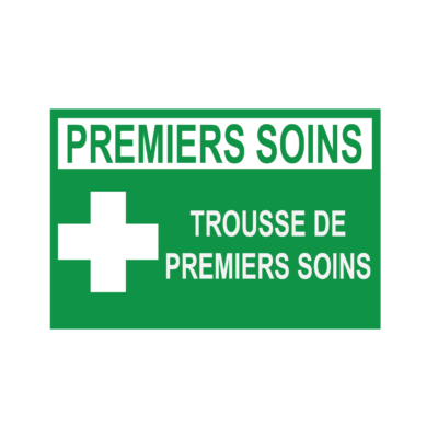 Trousse de premiers secours située ici