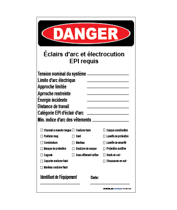 Fiche de vérification du danger d’arc électrique