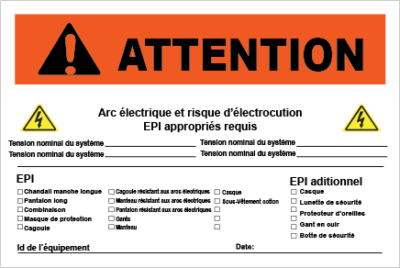 Avertissement epi requis arc flash